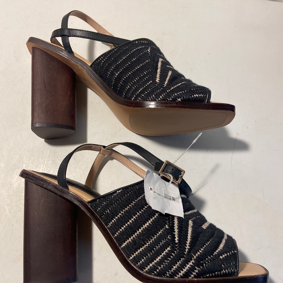 AD & Daughters black/tan fabric & leather shoes 3” block heels size 9.5 NWT - Picture 3 of 6